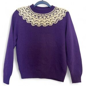 90s Purple Sweater with Lace Collar M